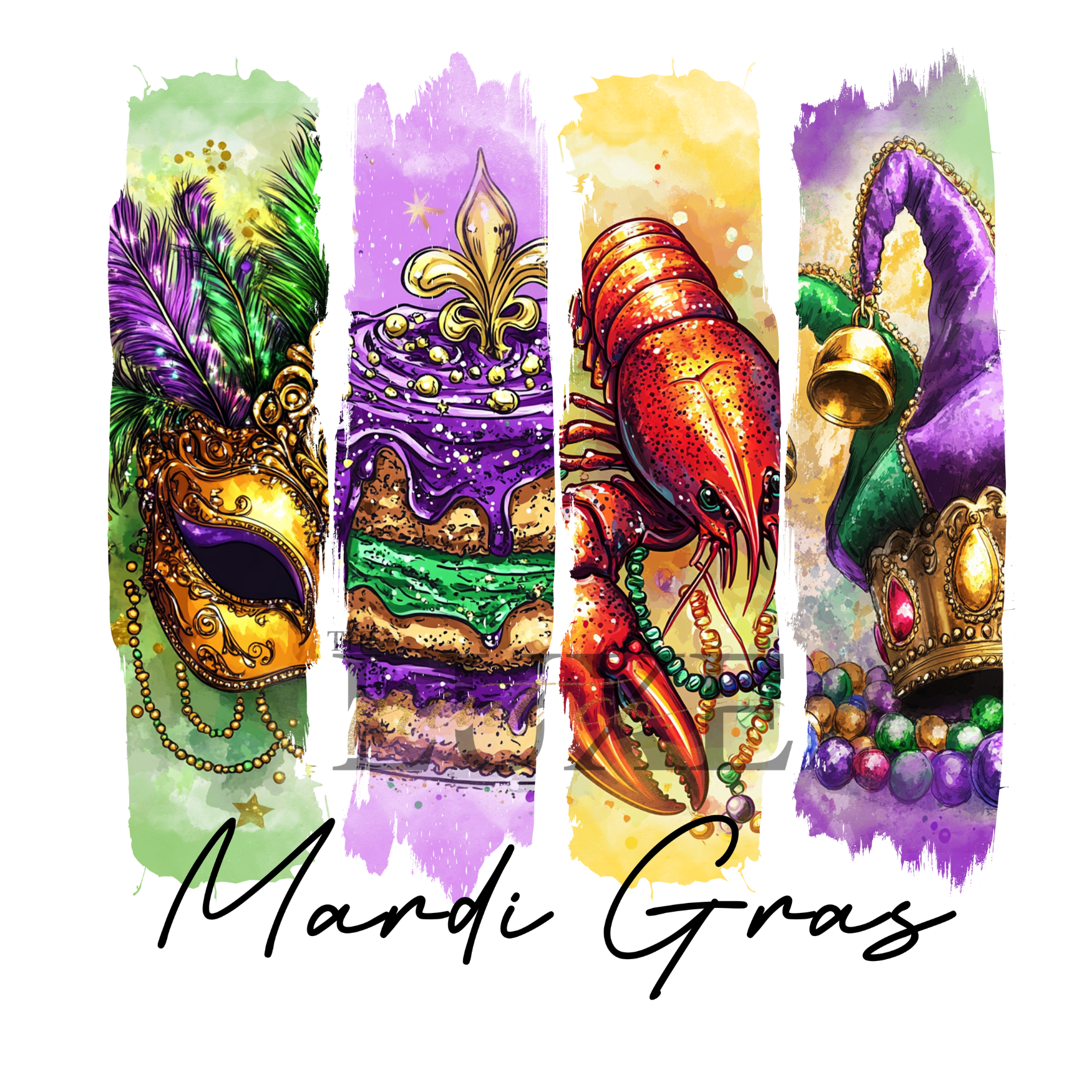 Mardi Gras Split DTF (black writing)